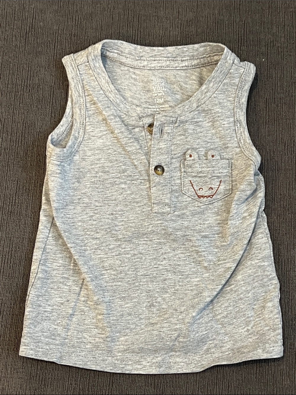 Carter’s 12M Gray Sleeveless Henley Tank for Baby